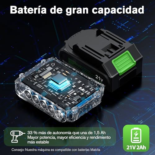 Miniatura 4 de Ginour Taladro Percutor A Bateria Sin Escobillas, 50nm, 21v Atornillador Con 2x2ah Baterías Compatible Con Makita 18v, 47 Accesorios, 23 3 Par, 2 Velocidad Destornillador Electrico Con Función Impacto