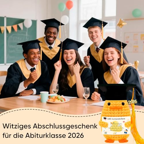 ABI-Lernentchen 2026 - Handgefertigte Häkel-Ente Als Abitur Geschenke Für Jungen & Mädchen - Witziges Abi 2026 Geschenk & Glücksbringer - Bestandene Prüfung Geschenk Zum Abitur, Abitur 2026 Geschenke
