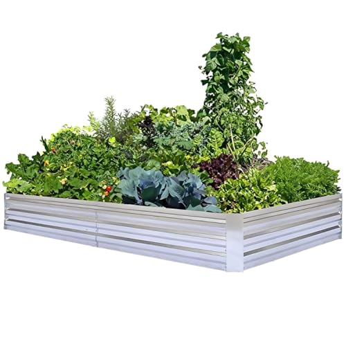 Jardinera elevada de metal galvanizado rectangular para huerto exterior