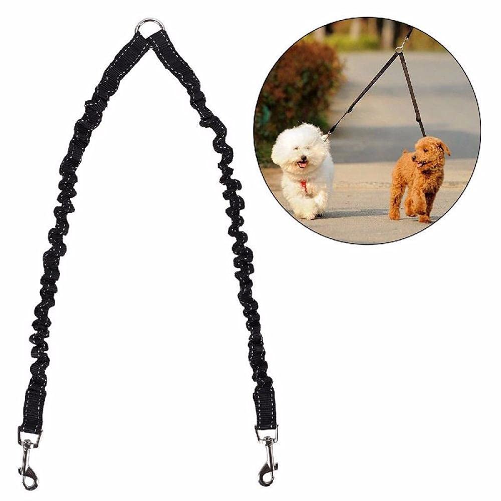 Hundeleine, Doppelte Hundeleine, rote Hundekoppelleine, doppelte, Bungee-elastisch, Zwei Hundeleinen-Splitter