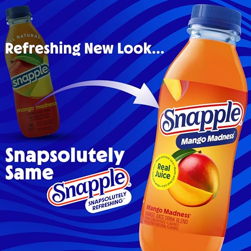 Image of Snapple Mango Madness Flavored Juice Drink, 16 fl oz recycled plastic bottle, Pack of 12