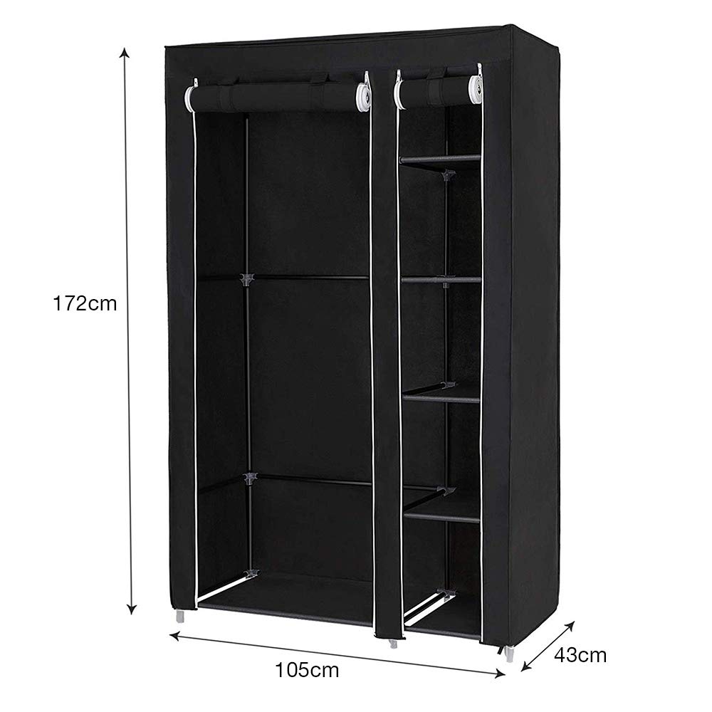 LANTUS Armario de almacenamiento para armario, armario plegable de tela no tejida, armario de ropa de lona, muebles de dormitorio (172 x 105 x 43 cm (negro))
