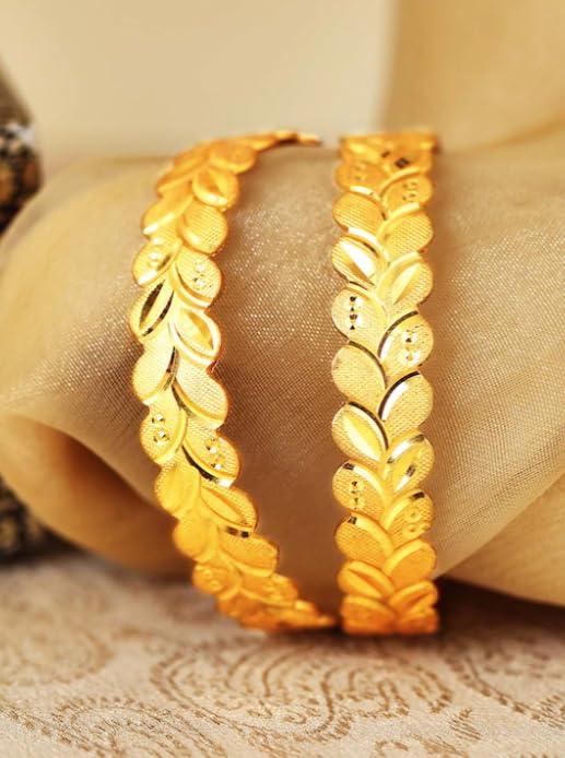 Image of Bangles Indian Rajasthani Handmade Meena Work Gold Plated Ad size 2.8 inch normal size Traditional Jewelry gifting wedding 6364 (Leaf /Patti Design-1, 2.4)