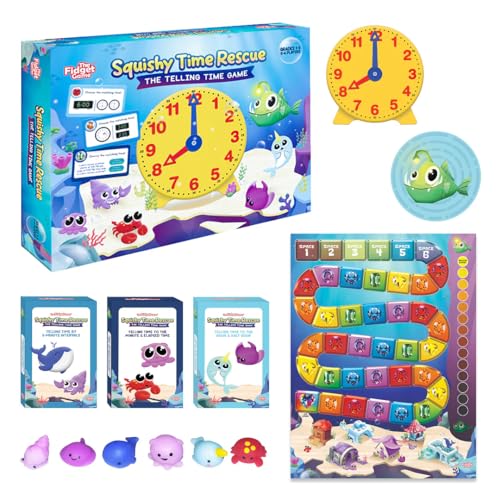 The Fidget Game Squishy Time Rescue - Telling Time Game for Kids Ages 6-11 | Multisensory Hands-On Learning Board Game with Manipulatives | Classroom Must Have for Grades 1-5