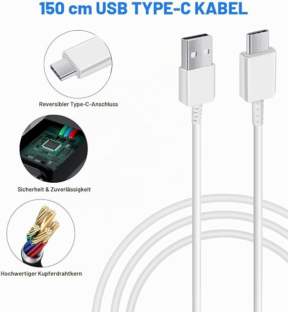 USB Charger Plug 2-Pack for Samsung Galaxy S9 S10 S20 S21 FE A04S A13 A14 A15 A25 A34 A53 A54 A71 and Other Smartphones Fast Charger Power Supply Adapter with Charging Cable (White)