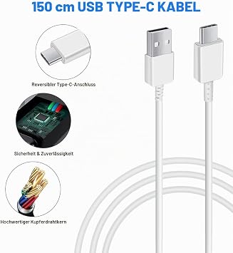 USB Charger Plug 2-Pack for Samsung Galaxy S9 S10 S20 S21 FE A04S A13 A14 A15 A25 A34 A53 A54 A71 and Other Smartphones Fast Charger Power Supply Adapter with Charging Cable (White)