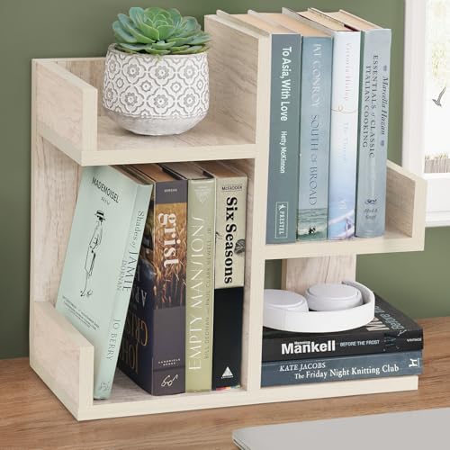 Image of ABOUT SPACE Table Top Bookshelf - Countertop Bookcase with 4 Shelves, DIY Engineered Wood Multipurpose Storage Organizer Table Shelf Book Rack for Home Study Room (L 40 x B 18.5 x H 41 cm - Beige