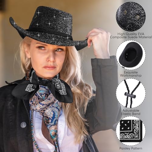 Image of Zhanmai 12 Pcs Cowboy Hat and Bandana Cowboy Cowgirl Hats Bulk Western Party Costume Halloween Accessory