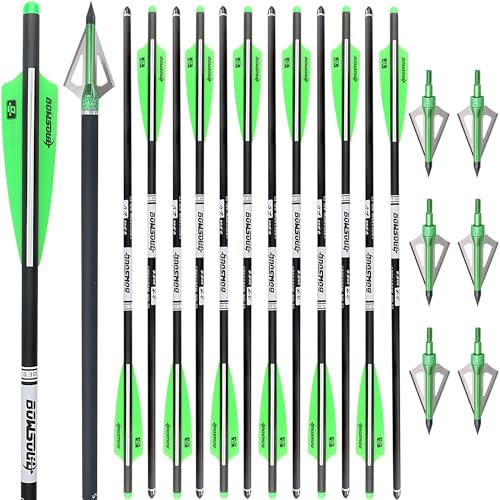 BOWSOUL Crossbow Bolts 20 22 Inch Carbon Archery Arrows 12 Pack and 6 Pack 3 Blade Hunting Broadhead Set...