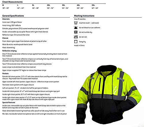 Pyramex Rj31 Series Class 3 Fleece Bomber Safety Jacket, Lime, 4X-Large #TOP5