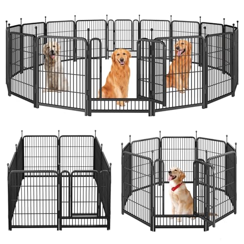Image of Dog Playpen,Portable Outdoor Dog Fence, Dog Playpen for Large /Medium /Small Dogs, Dog Fences for the Yard,with Doors Foldable Metal (40 inch, 16 Panels)