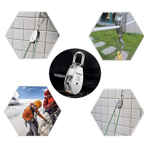 2Pcs M25 Single Pulley Block 304 Stainless Steel Swivel Cable Pulleys for Lifting/Hanging, Heavy Duty Rope Single Wheel Kit, Max-Load 150kg/330lbs - Image 6