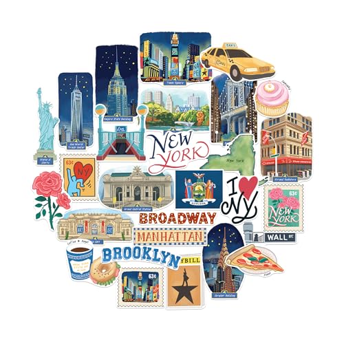 Navy Peony Pegatinas Icónicas y Llamativas de la Ciudad de Nueva York (28 unidades) – para portátil, botella de agua, equipaje