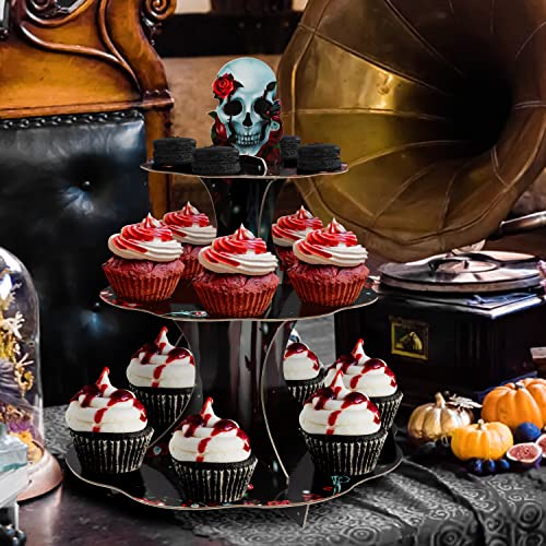 Gothic Rose Skull Cupcake Stand For Halloween Party Decoration Floral Skeleton Cake Serving Tray Gothic Birthday Wedding Proposal Anniversary Table Decorations #TOP4