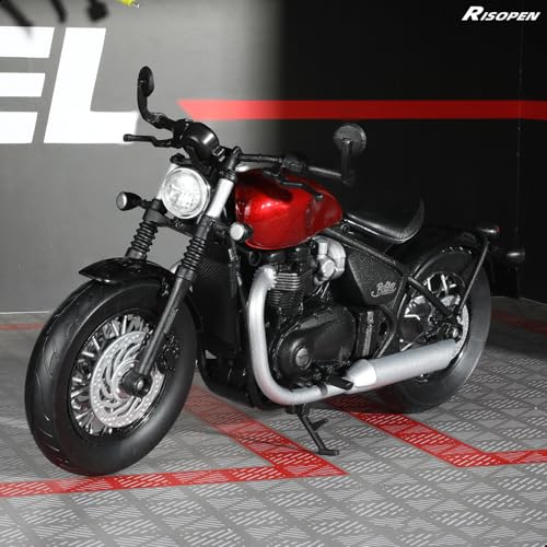 Risopen 1:12 Motorcycle Model Toy for Triumph Bobber Bonneville Alloy Die-cast Motorcycle Model No Assembly Required Mini Moto Collection Gift for Adult （Red）
