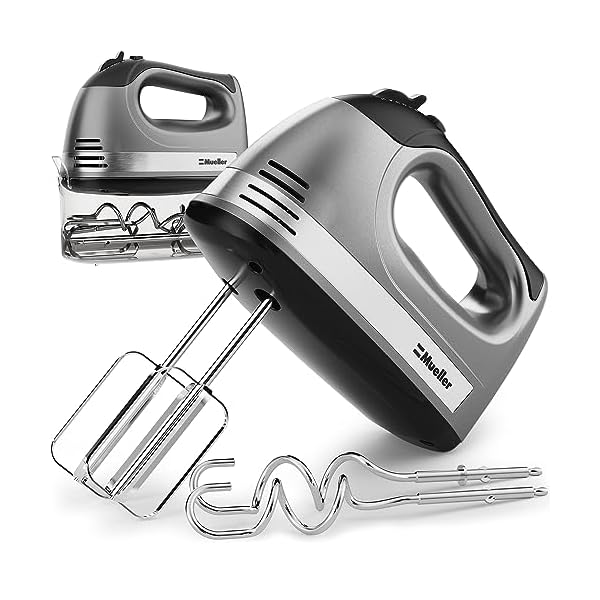 Mueller Electric Hand Mixer, 5 Speed 250W Turbo with Snap-On Storage Case and 4 Stainless Steel Accessories for Easy Whipping, Mixing Cookies, Brownies, Cakes, and Dough Batters Mueller Electric Hand Mixer, 5 Speed 250W Turbo with Snap-On Storage Case and 4 Stainless Steel Accessories for Easy Whipping, Mixing Cookies, Brownies, Cakes, and Dough Batters