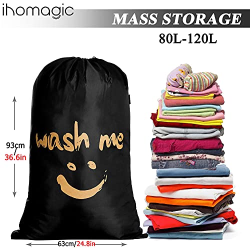 IHOMAGIC Set of 2 Extra Large Travel Laundry Bag, 120L Foldable Clothes Storage Bags with Drawstring - Image 2