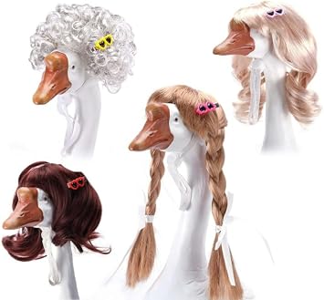 4 Pack Porch Goose Wigs with Hair Clips, Cute Braid Wig for Lawn Goose Statue, Outdoor Garden Patio Yard Goose Decoration Outfits