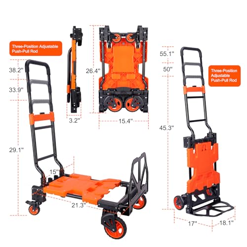 Carretilla plegable 2 en 1 con manija ajustable y 4 ruedas miniatura 2