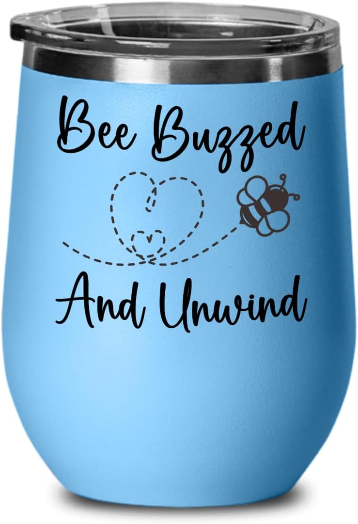 Bee Wine Tumbler Bee Buzzed And Unwind Stemless Wine Glass Stainless Steel Gift For Bee Lovers Men Women Birthday Christmas