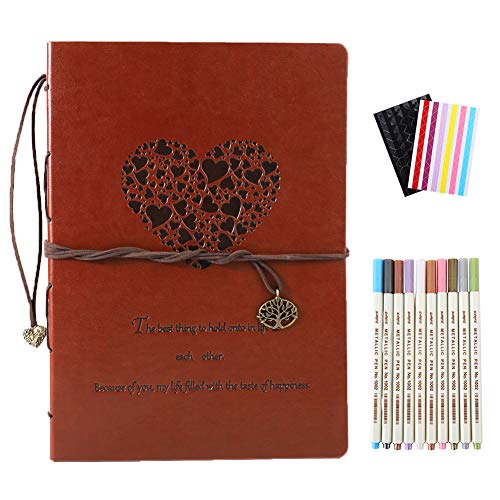 YHH Álbum de Fotos para Pegar y Escribir, 60 Páginas Negras Album Fotos Scrapbook Cuero Vintage Libros de Firmas Bodas Scrapbooking Photo Album Anillas san valentin Navideños Regalos Originales, Amor