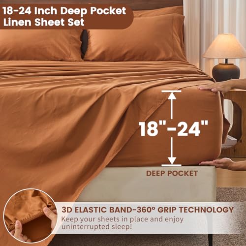 Image of Bedlifes 100% French Linen Cal King Bedding Set - 18-24 inch Extra Deep, 6Pcs | Soft & Durable, Breathable & Cooling, Flax Linen Sheet, OEKO-TEX Certified, Moisture Wicking, Easy Care, Machine Washable