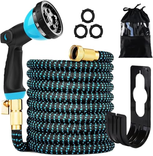 Expandable Garden Hose 50FT-Expanding Water Hose with Thumb-Controlled 10 Spray Nozzles&3750D Outer...