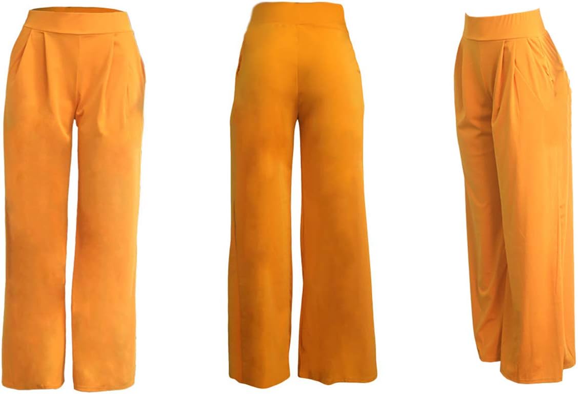 NRTHYE Womens Palazzo Long Pants High Waist Wide Leg Stretchy Loose Fit Casual Trousers with Pocket - Image 3