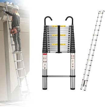 Aluminum Telescoping Ladder 20 FT Portable Extension Ladder - Multi-Purpose Lightweight Folding Ladder RV Collapsible Ladder, Anti-Slip Attic Ladder, Loft Ladder, Heavy Duty 330 Lb Capacity, Black