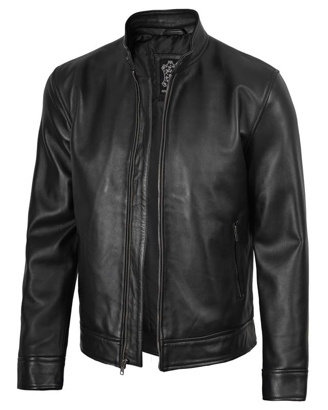 Image of Blingsoul Stylish Black & Brown Cafe Racer Leather Jacket For Men - Real Lambskin Leather Motorcycle Jacket Mens