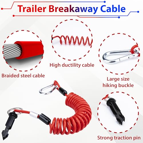 image for ecocstm Trailer Breakaway Switch, with 4 FT Coiled Trailer Brake Away 