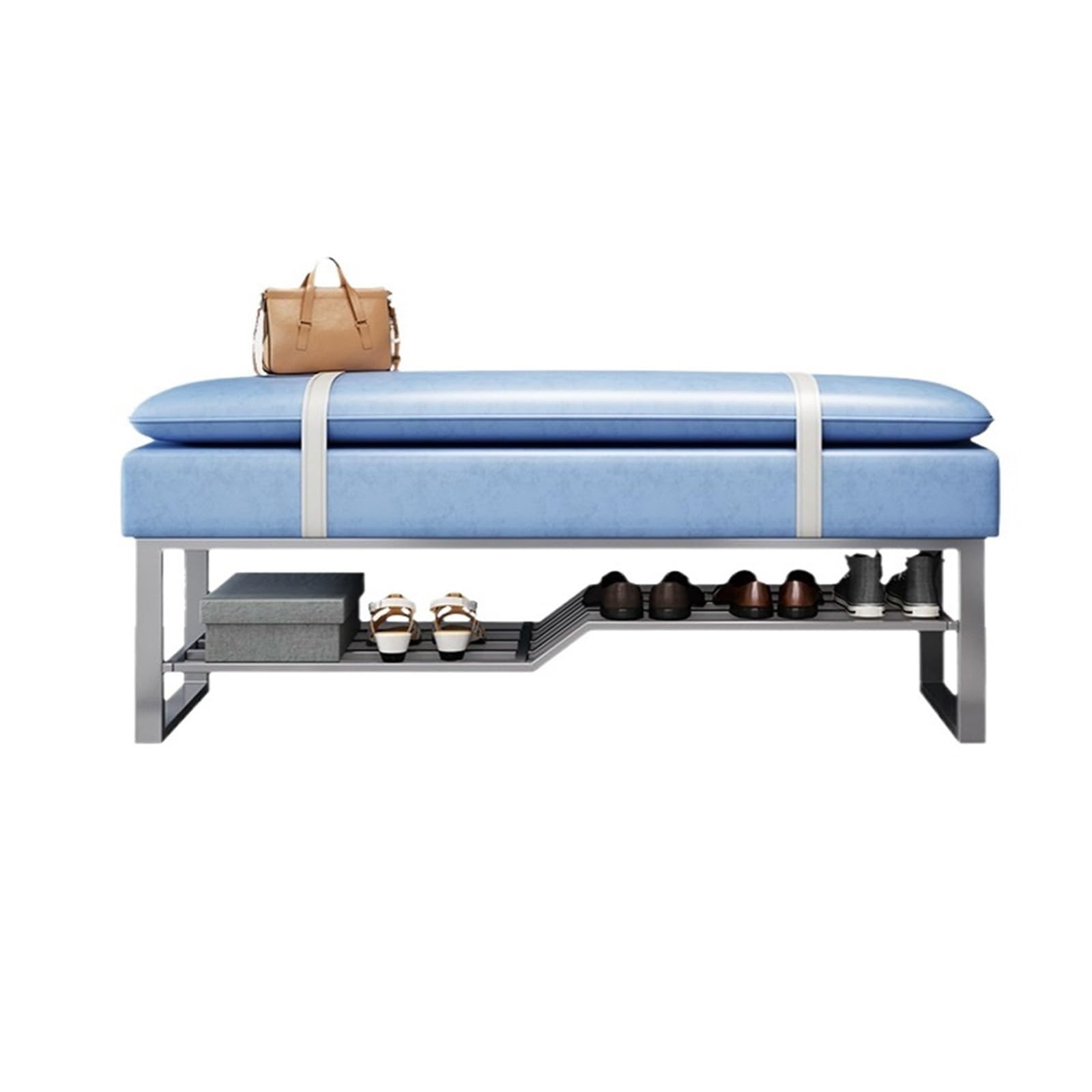 MYUYEE Shoe Bench Entryway- Shoe Bench, Stable Shoe Rack With Cushion Padded Seat, Storage Shoe Shelf, 2-Tier Shoe Entryway Bench With Storage For Bedroom, Hallway(Blue)