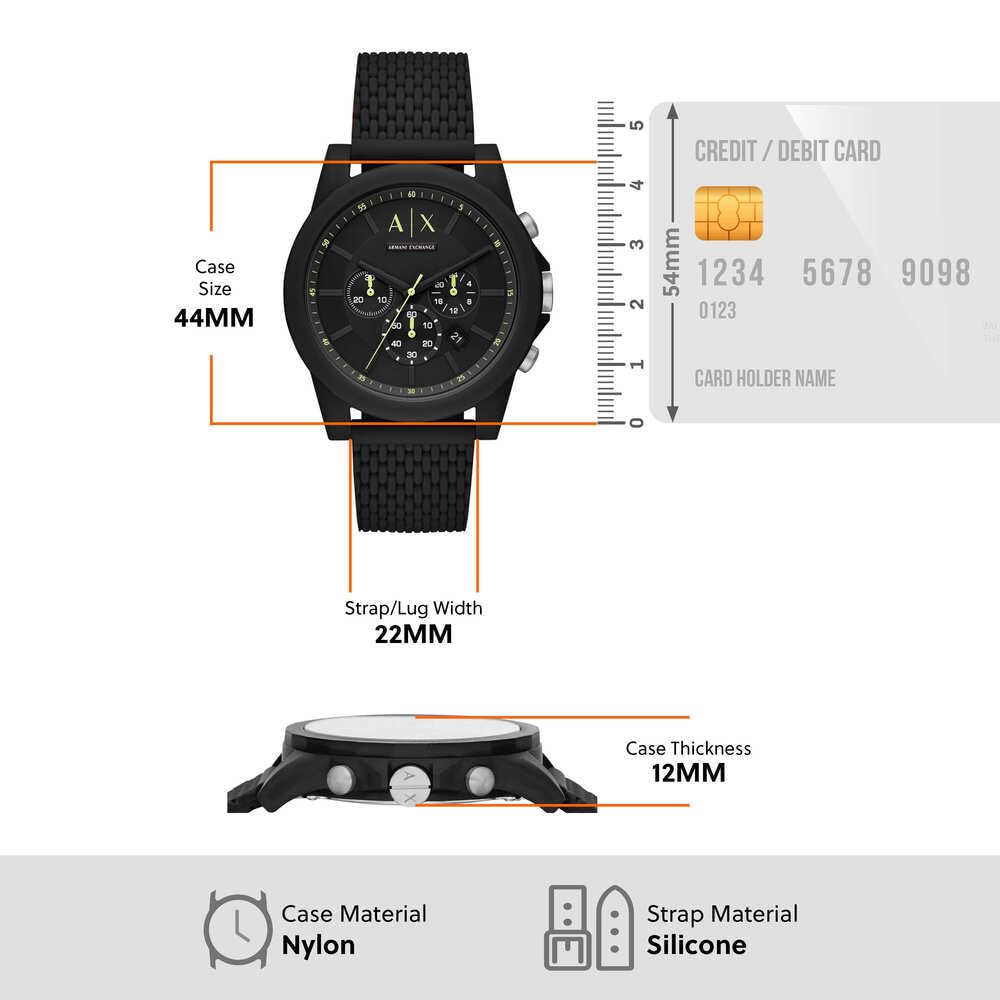 Armani Exchange Orologio per uomo, movimento cronografo al quarzo e cassa da 44 mm con cinturino in silicone