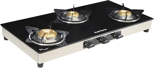 Everflame Elite 3 Burner Gas Stove | Toughened Glass Cooktop | 5G Forged Brass Burner (Gas Saver) | ISI Approved | 2 Years Product Warranty + Free…