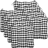 Geetery 8 Pack Chair Cushions for Dining Chairs, 16' x 15' Black and White Kitchen Chair Cushions with Ties Buffalo Plaid Soft Comfy Seat Pads for Home Office Living Room Outdoor Indoor