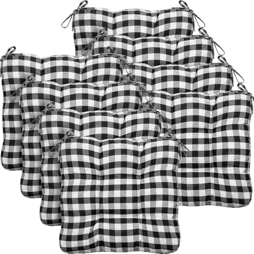 Geetery 8 Pack Chair Cushions, 16" x 15",Black and White,Plaid