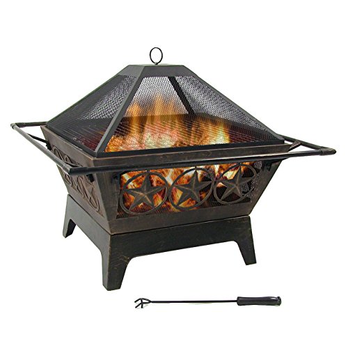 Sunnydaze Northern Galaxy 32Inch HeavyDuty Square Fire Pit with