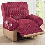 Collections Etc Diamond-Shape Quilted Stretch Recliner Cover with Storage Pockets and Elastic Straps - Furniture Protector, Burgundy, Recliner - Image 2