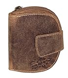  Damen Portemonnaie aus echtem Leder Schalenportmonee große robuste Geldbörse Kellner Geldbeutel 70535 (Braun)