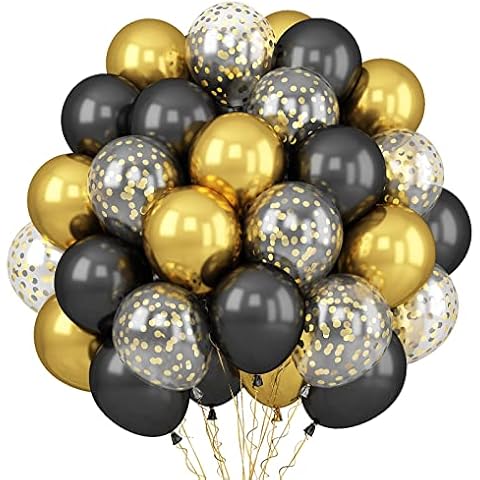 Black Gold Balloons, 60 pcs Gold Confetti Balloons Metallic Gold Balloons Party Balloons for Birthday Party Wedding Baby Shower Birthday Party Decoration Cover