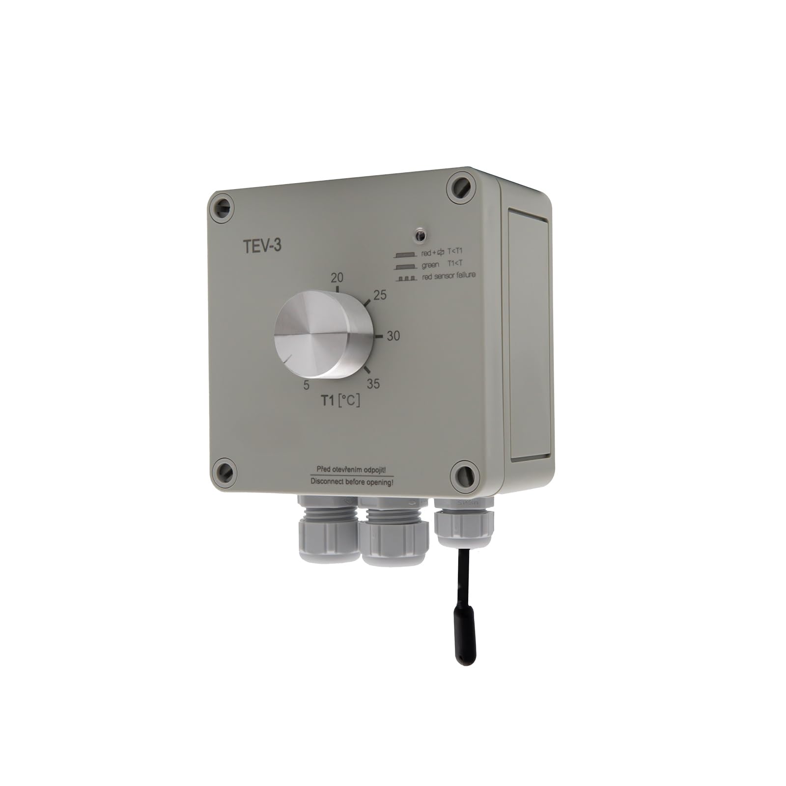 Régulateur de température TEV-3 en saillie - Thermostat avec sortie de commutation NC/NO - Capteur externe - Pour appareils de refroidissement et de chauffage