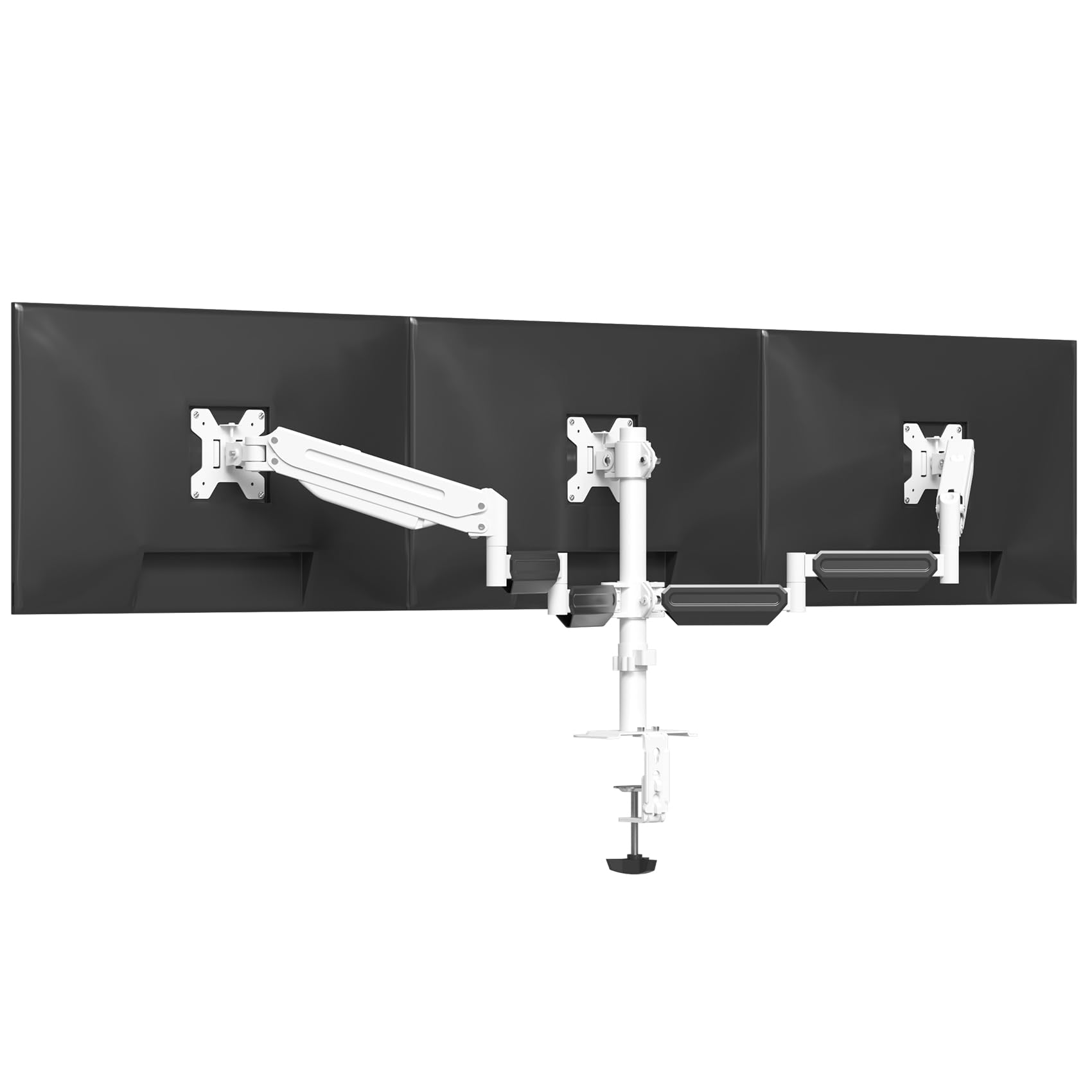 suptek Supporto triplo per monitor da 17 a 32 pollici, regolazione molle a gas, supporto da scrivania con morsetto e kit di occhielli, bianco (MD8003W)