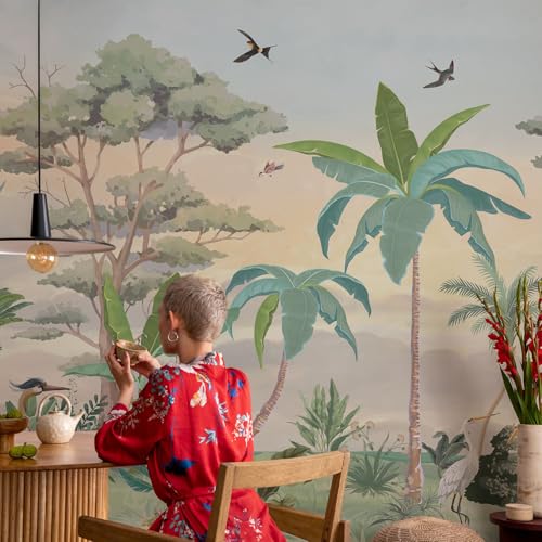Tapisserie intissée flore exotique pour salon et chambre chaleureuse