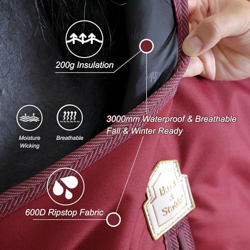 Image of BARN & STABLE 600Denier 3000mm /3000mvp Super Waterproof & Breathable Horse Blankets for Winter with 200g Fill