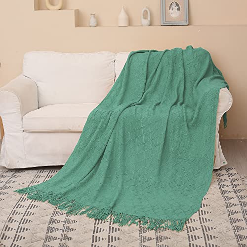 Knitted Throw Blanket with Tassel, Soft Cozy Fringe Throw for Couch...