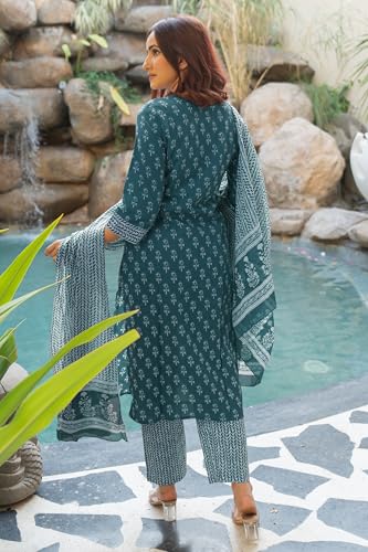 Image of MIRCHI FASHION Pure Cotton Women Straight Batik Print & Mirror Work Kurti Set with Dupatta and Pant
