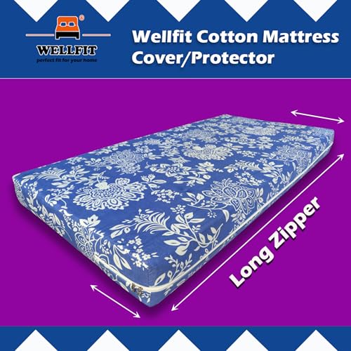 Image of WELLFIT Premium Glace Cotton 300 TC Mattress Cover /Protector for Single Size Bed with Zip /Chain /3x6 ft / 36x72x6 inch