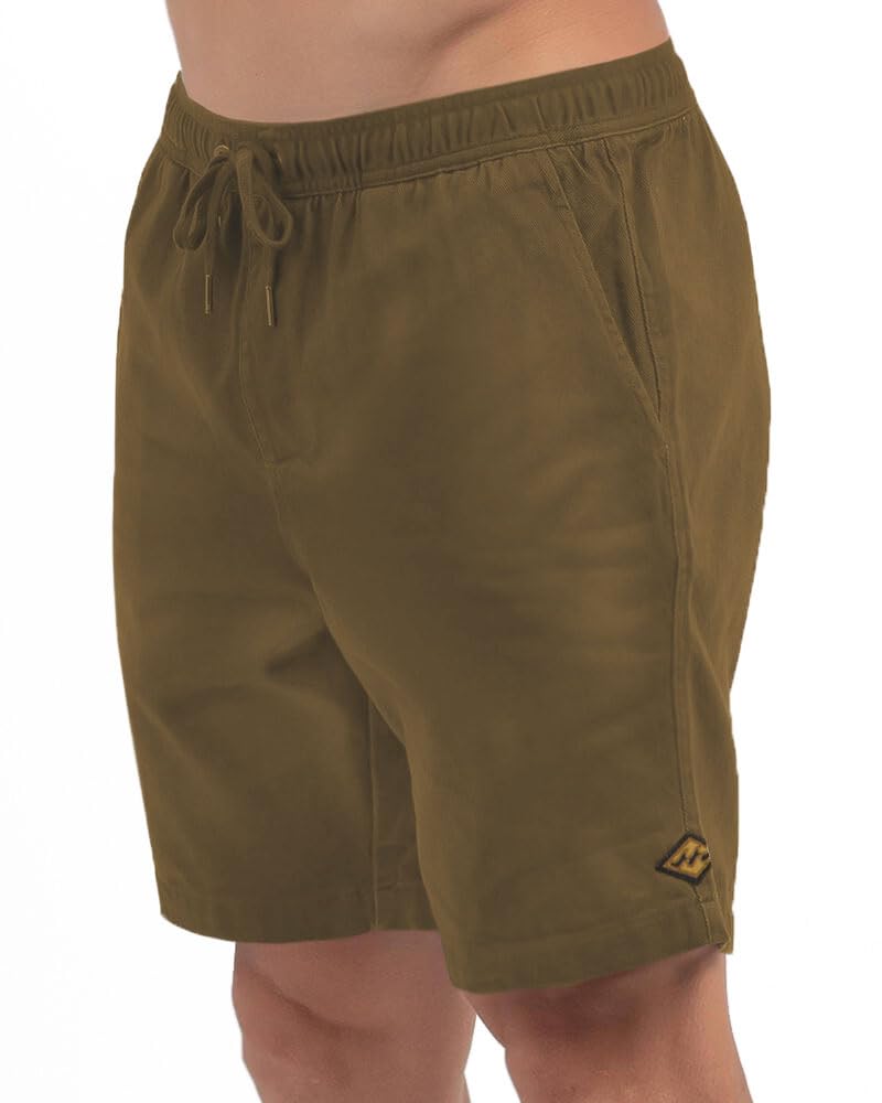 billabong shorts for men big and tall, flat front elastic casual cotton twill lounge shorts olive
