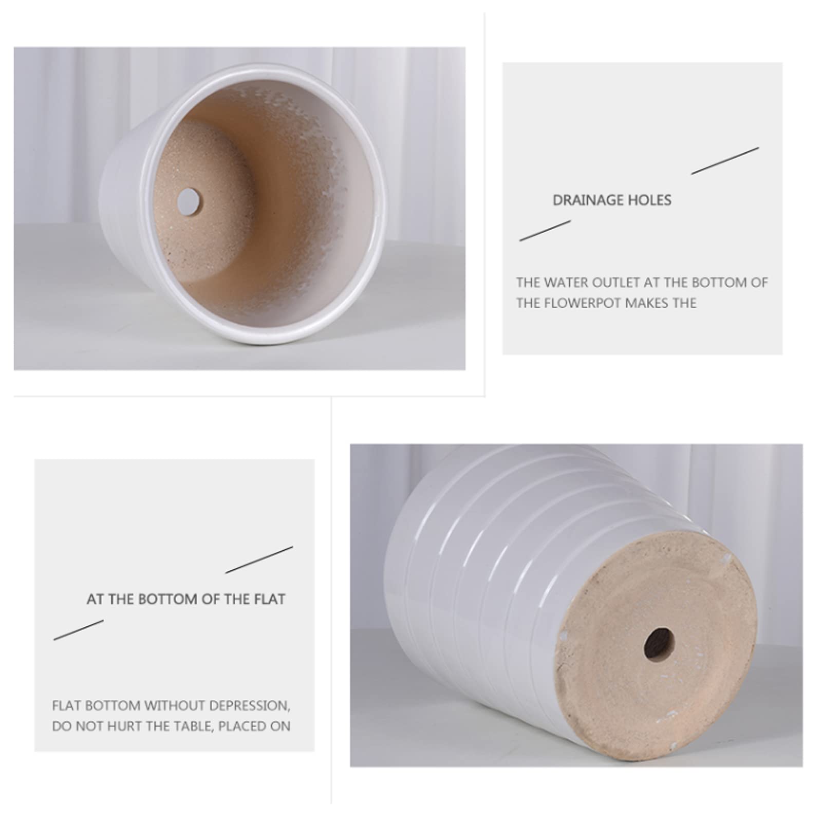 Vasi da Giardino Vasi per Piante in Ceramica, Fioriere con Foro di Drenaggio, Vasi da Giardinaggio Moderni con Strisce Orizzontali per Interni Esterni, Bianco