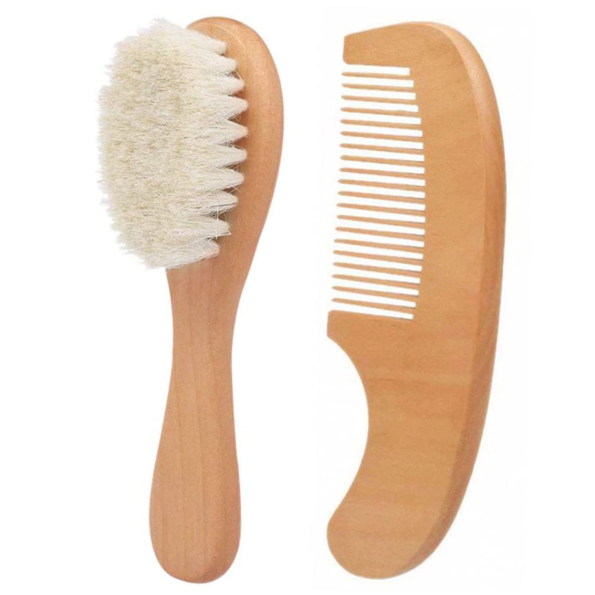 FOMIYES 2-piece Baby Grooming Kit Soft Shampoo Brush Comb Set for Toddler Wooden Handle Gentle on Baby's Scalp